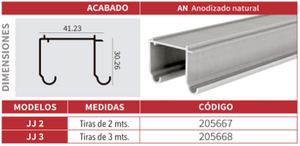 RIEL DE ALUMINIO SISTEMA BÁSICO X 2 mts JJ2-AN